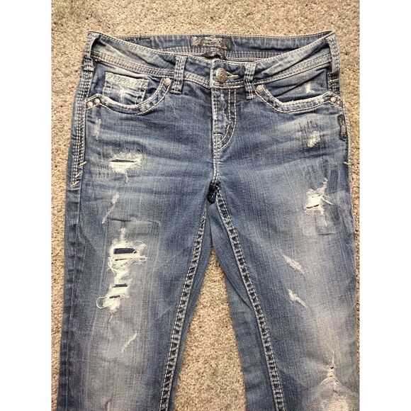 Silver Jeans Women's Size 28/L31 Aiko Baby Boot Cut Denim Jeans White Stitching - Picture 2 of 16